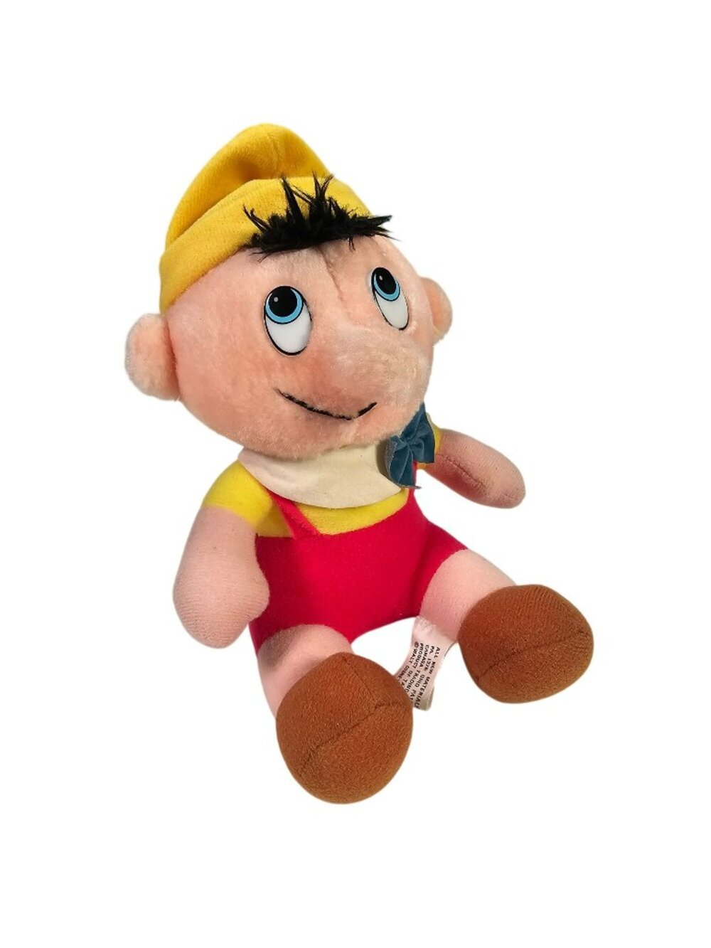 Walt Disney Vintage Pinocchio Plush Doll 7" Yellow Hat Red Overalls1985 Canasa